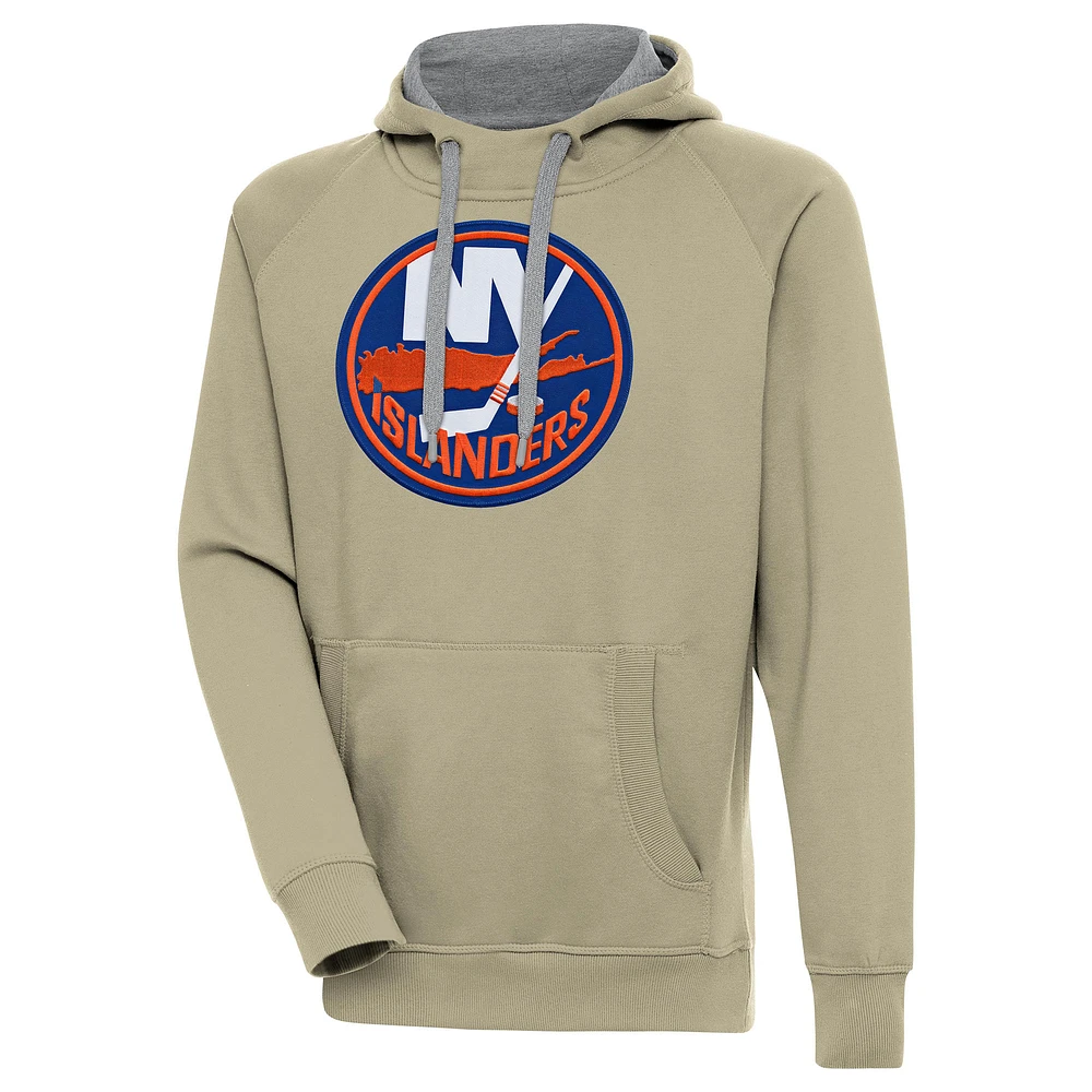 Men's Antigua Khaki New York Islanders Victory Pullover Hoodie