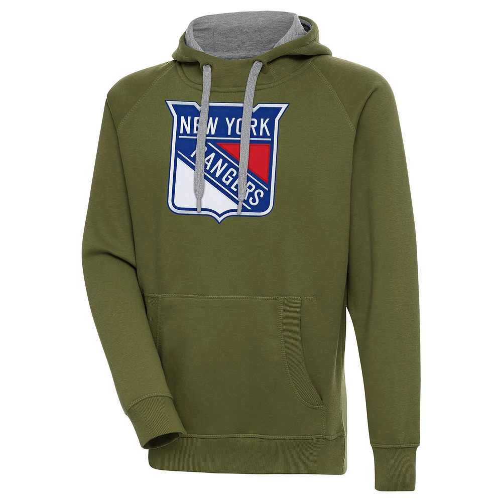 Men's Antigua Olive New York Rangers Victory Pullover Hoodie