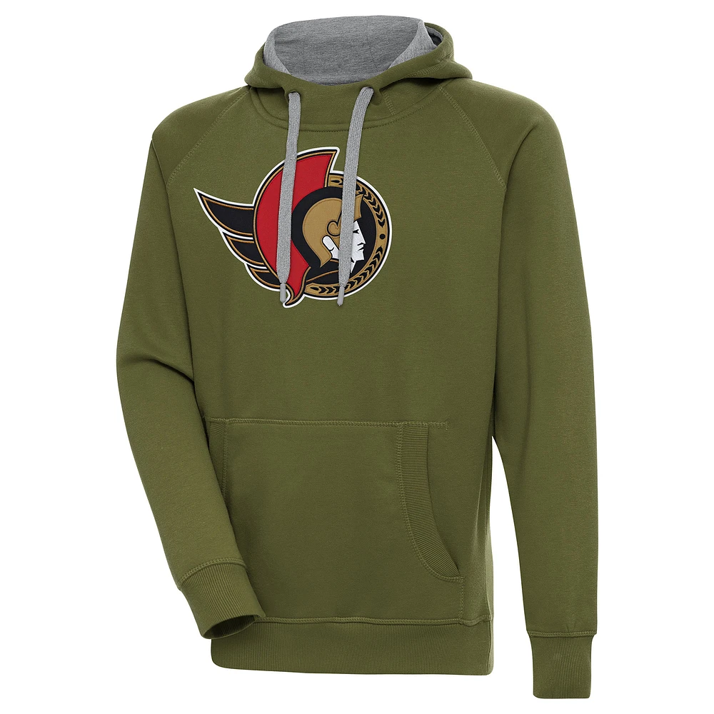 Men's Antigua Olive Ottawa Senators Victory Pullover Hoodie