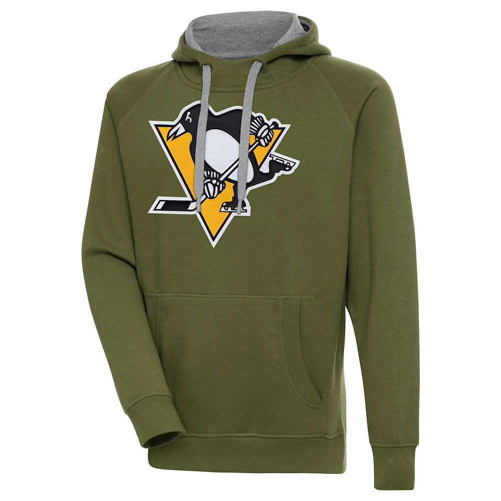 Men's Antigua Olive Pittsburgh Penguins Victory Pullover Hoodie