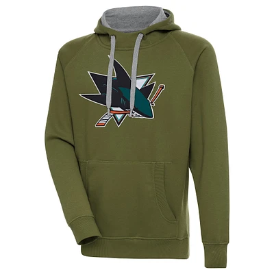 Men's Antigua Olive San Jose Sharks Victory Pullover Hoodie