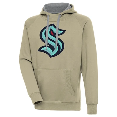 Men's Antigua Khaki Seattle Kraken Victory Pullover Hoodie