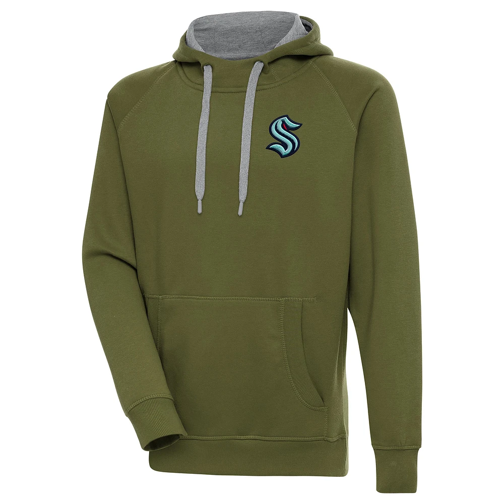 Men's Antigua Olive Seattle Kraken Victory Pullover Hoodie