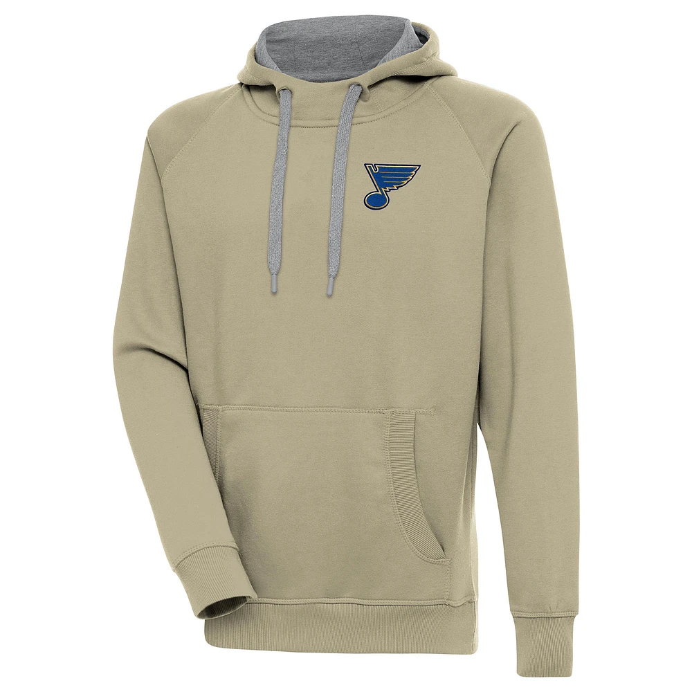 Men's Antigua Khaki St. Louis Blues Victory Pullover Hoodie