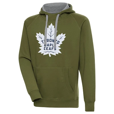 Men's Antigua Olive Toronto Maple Leafs Victory Pullover Hoodie