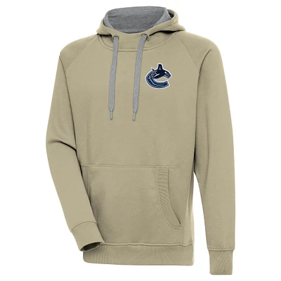 Men's Antigua Khaki Vancouver Canucks Victory Pullover Hoodie