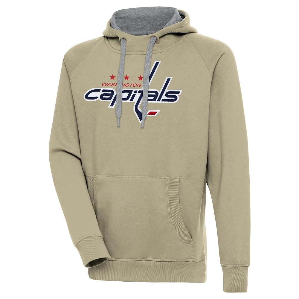 Men's Antigua Khaki Washington Capitals Victory Pullover Hoodie