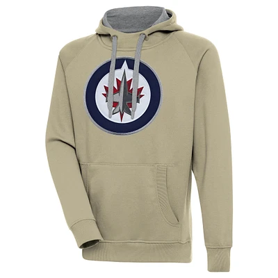 Men's Antigua Khaki Winnipeg Jets Victory Pullover Hoodie