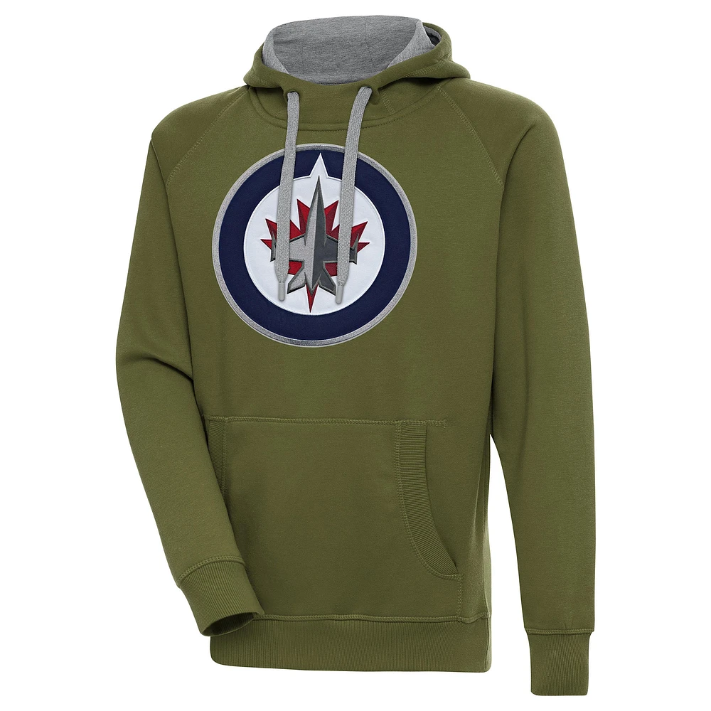 Men's Antigua Olive Winnipeg Jets Victory Pullover Hoodie