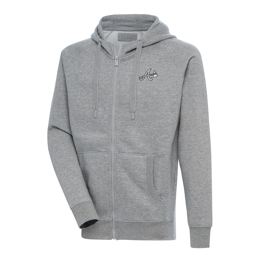 Men's Antigua Heather Gray Atlanta Braves Metallic Victory Full-Zip Hoodie