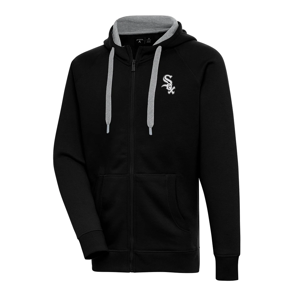 Men's Antigua Black Chicago White Sox Metallic Victory Full-Zip Hoodie