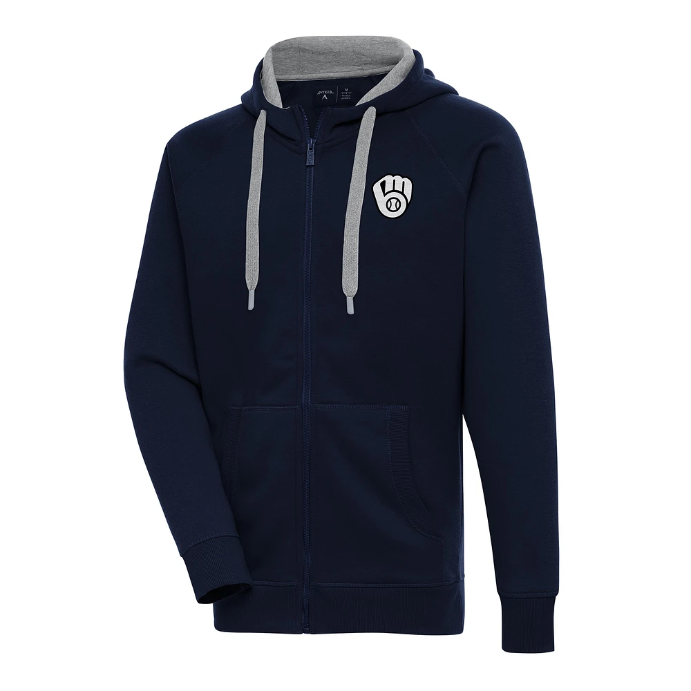 Men's Antigua Navy Milwaukee Brewers Metallic Victory Full-Zip Hoodie