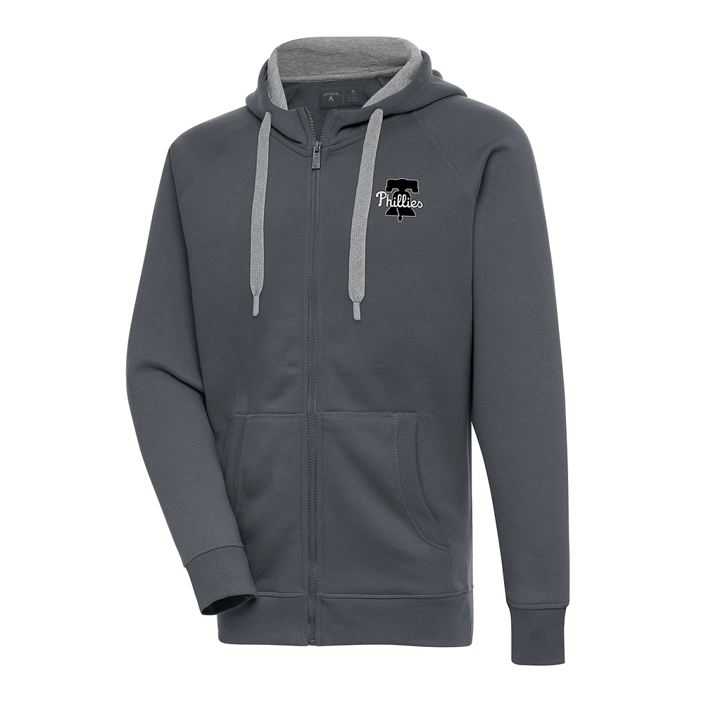 Men's Antigua Charcoal Philadelphia Phillies Metallic Victory Full-Zip Hoodie