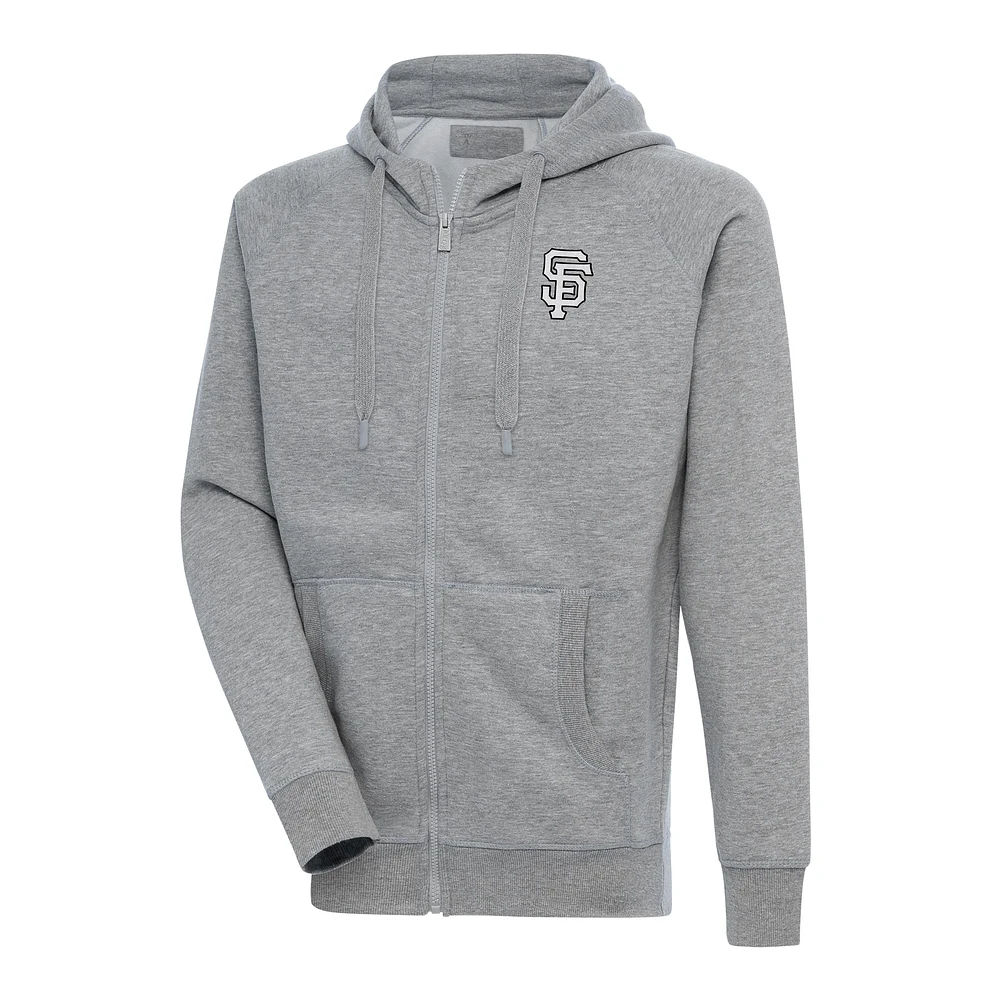 Men's Antigua Heather Gray San Francisco Giants Metallic Victory Full-Zip Hoodie
