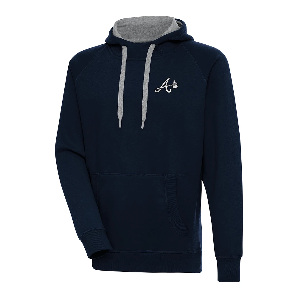 Men's Antigua Navy Atlanta Braves Metallic Victory Pullover Hoodie