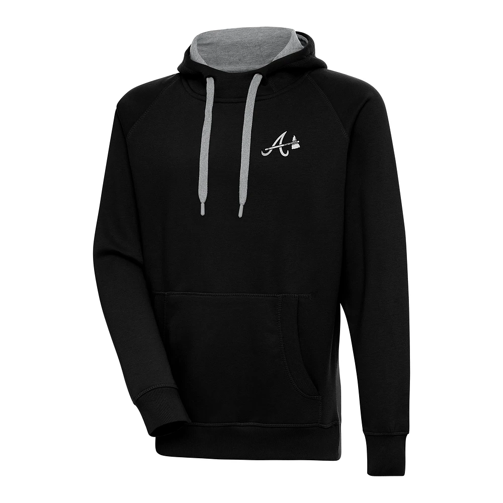 Men's Antigua Black Atlanta Braves Metallic Victory Pullover Hoodie
