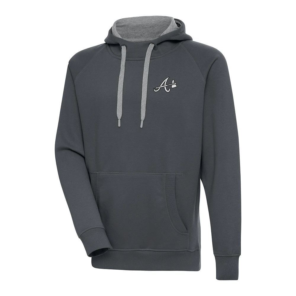 Men's Antigua Charcoal Atlanta Braves Metallic Victory Pullover Hoodie