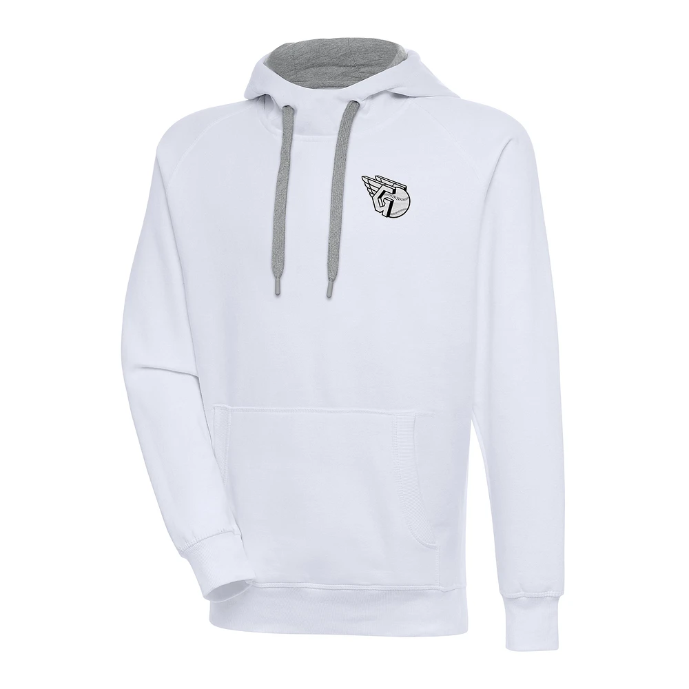 Men's Antigua White Cleveland Guardians Metallic Victory Pullover Hoodie