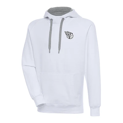 Men's Antigua White Cleveland Guardians Metallic Victory Pullover Hoodie