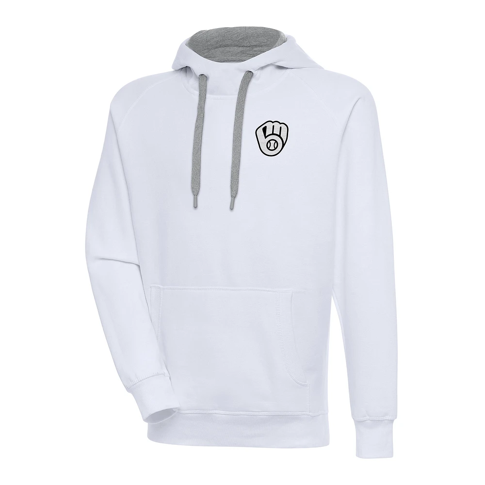 Men's Antigua White Milwaukee Brewers Metallic Victory Pullover Hoodie