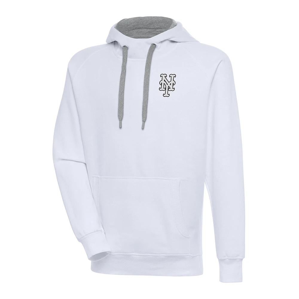 Men's Antigua White New York Mets Metallic Victory Pullover Hoodie