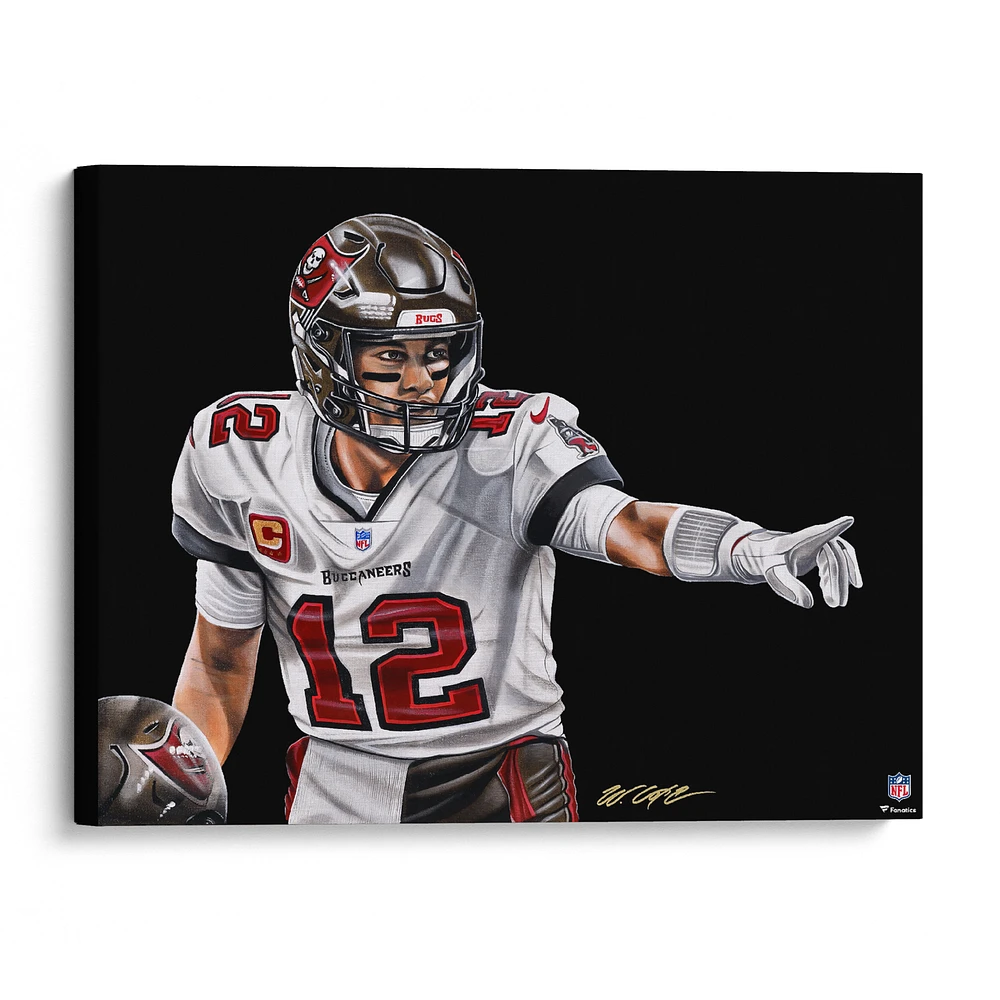 Tom Brady Tampa Bay Buccaneers Unsigned Stretched 16" x 20" Embellished Canvas Giclee Print - Art by Bill Lopa