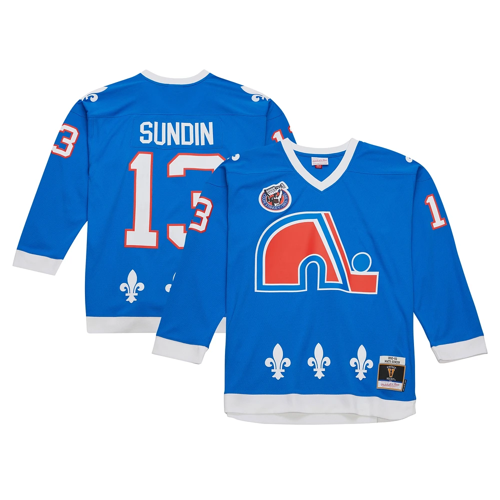 Men's Mitchell & Ness Mats Sundin Blue Quebec Nordiques  1992/93 Line Player Jersey