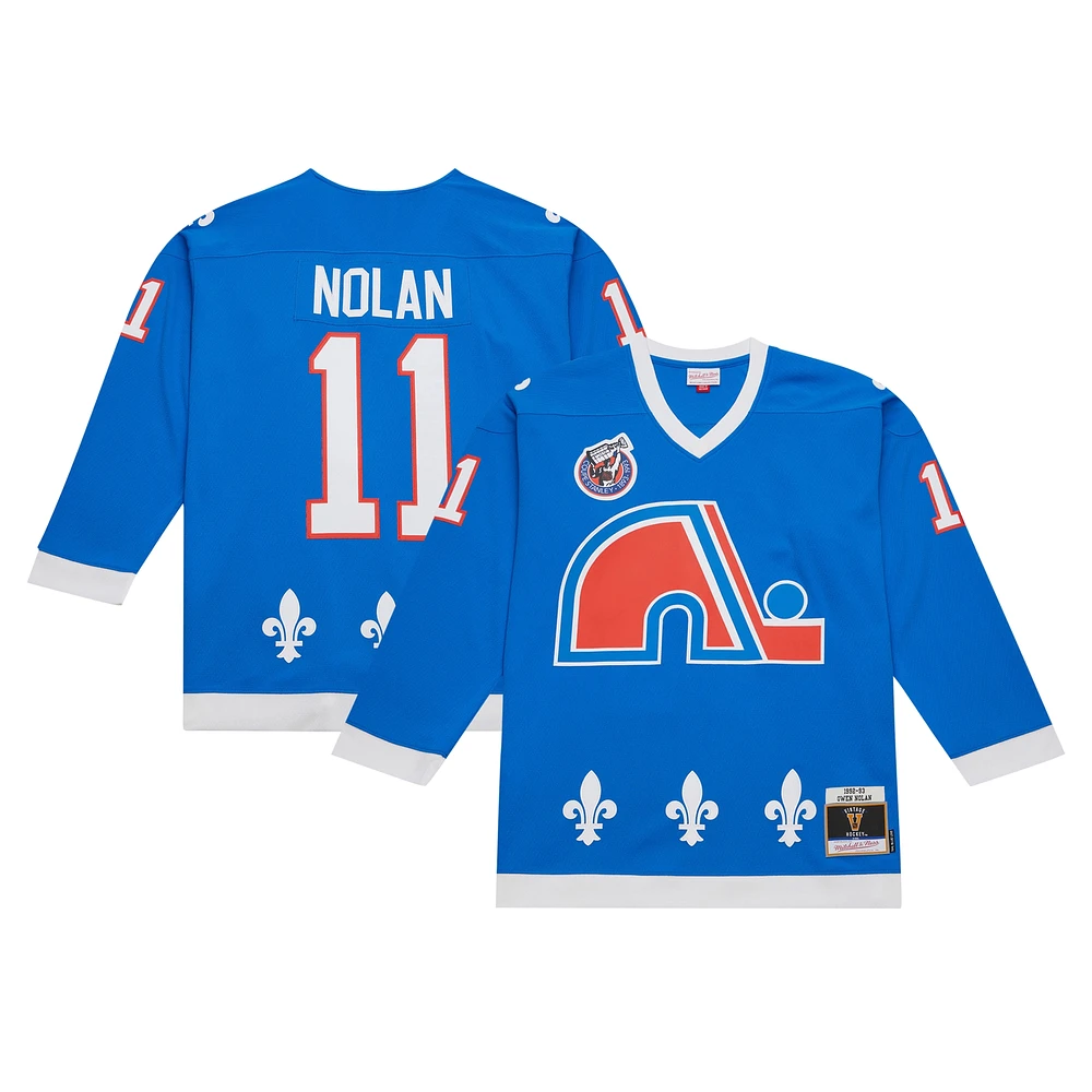 Men's Mitchell & Ness Owen Nolan Blue Quebec Nordiques 1992/93 Line Player Jersey