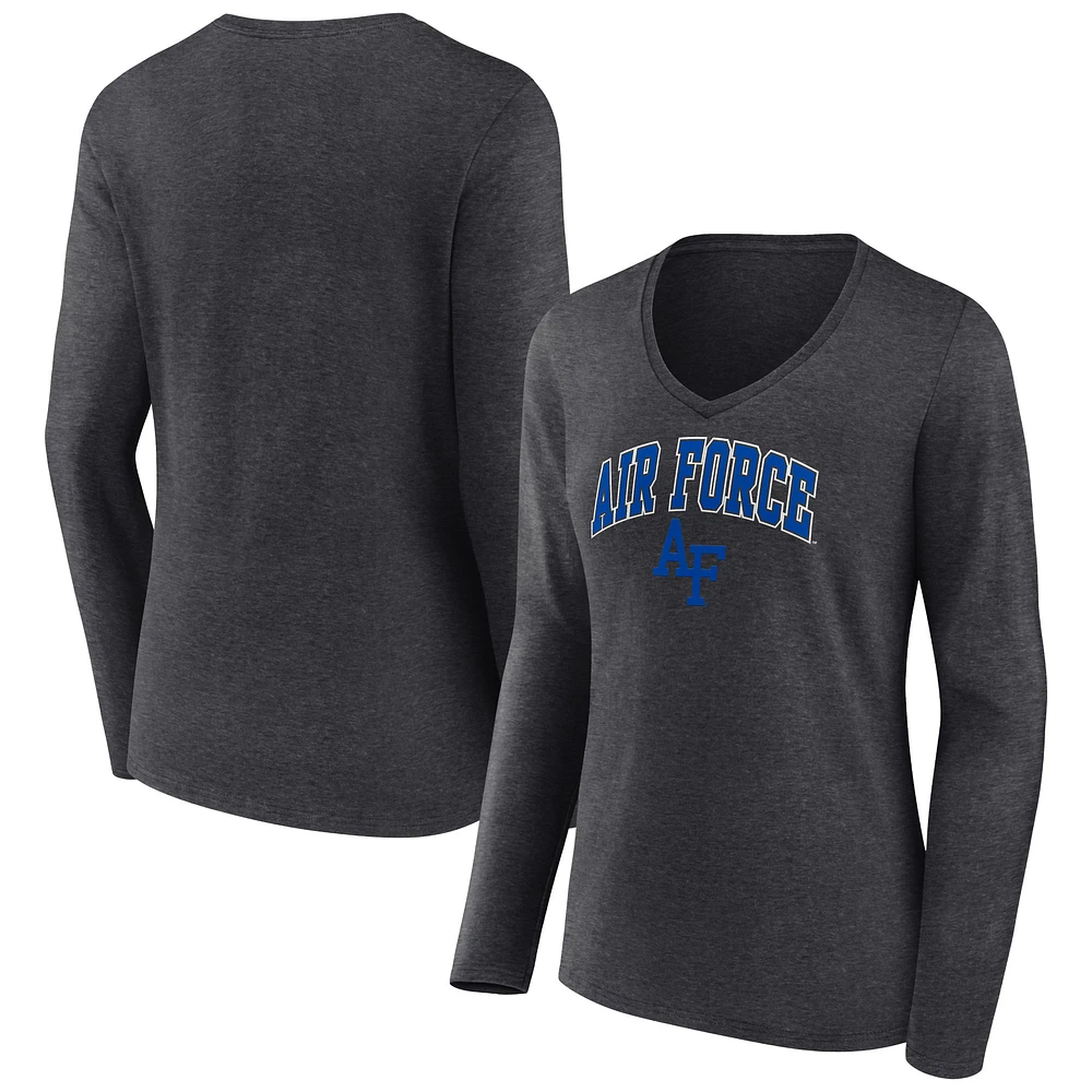 Women's Charcoal Air Force Falcons Campus Long Sleeve V-Neck T-Shirt