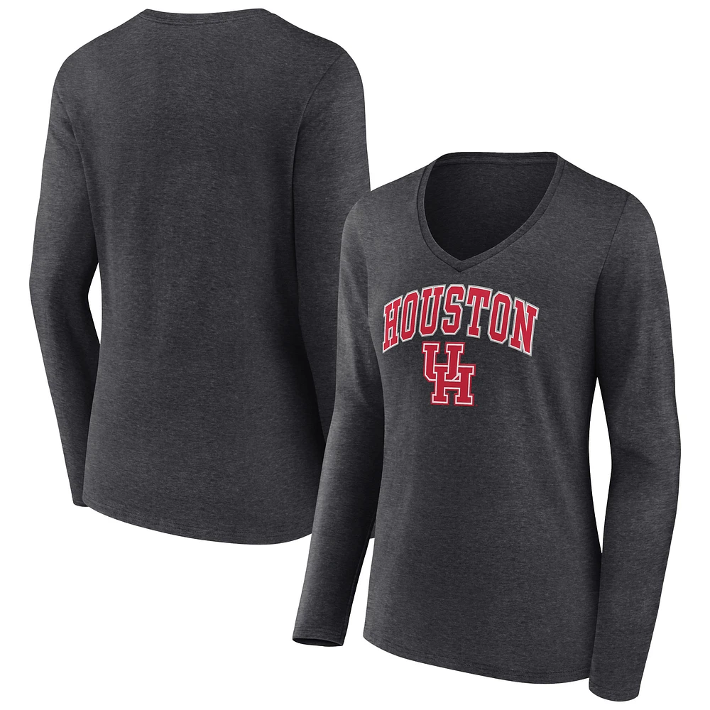 Women's Charcoal Houston Cougars Campus Long Sleeve V-Neck T-Shirt
