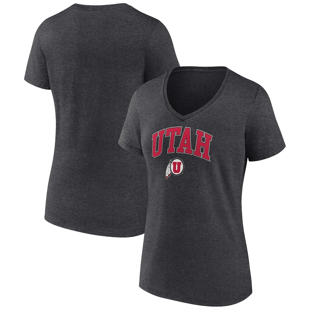 Women's Charcoal Utah Utes Campus V-Neck T-Shirt