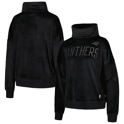 Women's DKNY Sport Black Carolina Panthers Deliliah Rhinestone Funnel Neck Pullover Sweatshirt