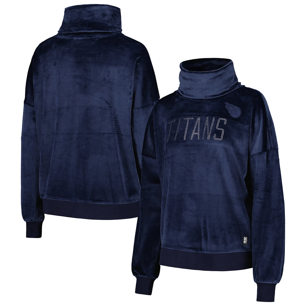 Women's DKNY Sport Navy Tennessee Titans Deliliah Rhinestone Funnel Neck Pullover Sweatshirt