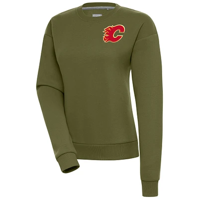 Women's Antigua Olive Calgary Flames Victory Pullover Sweatshirt