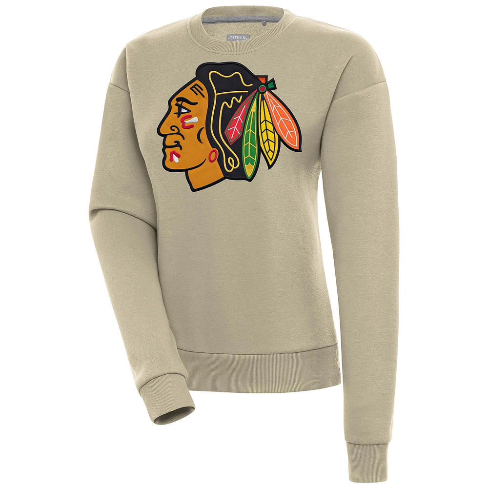 Women's Antigua Khaki Chicago Blackhawks Victory Pullover Sweatshirt
