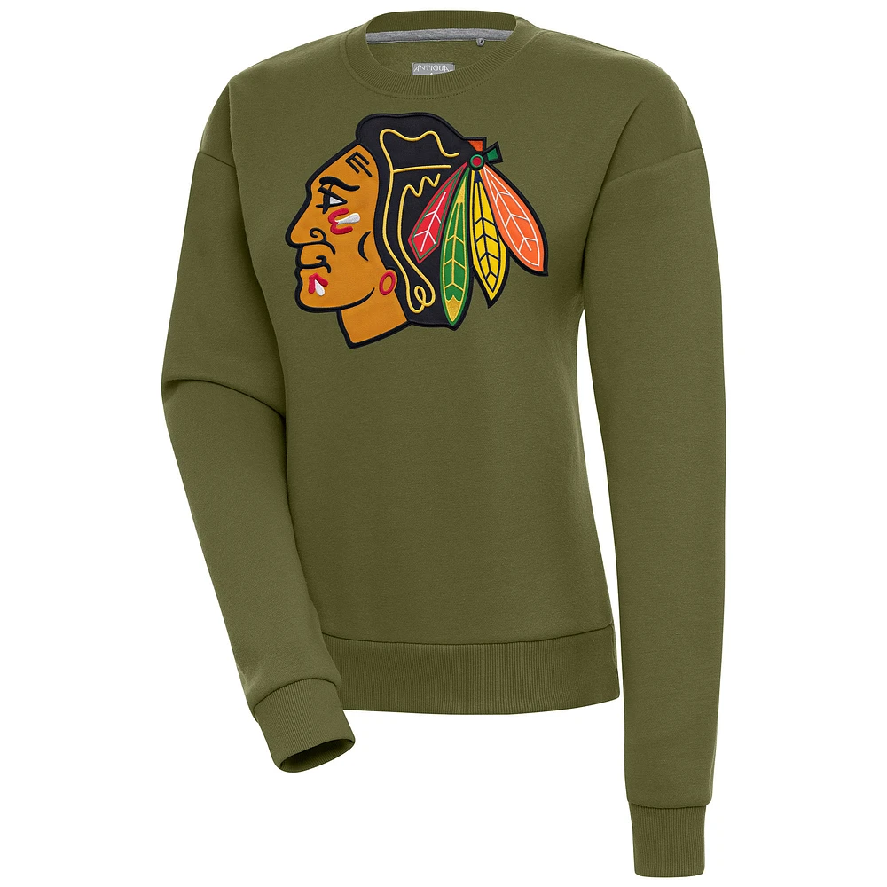 Women's Antigua Olive Chicago Blackhawks Victory Pullover Sweatshirt