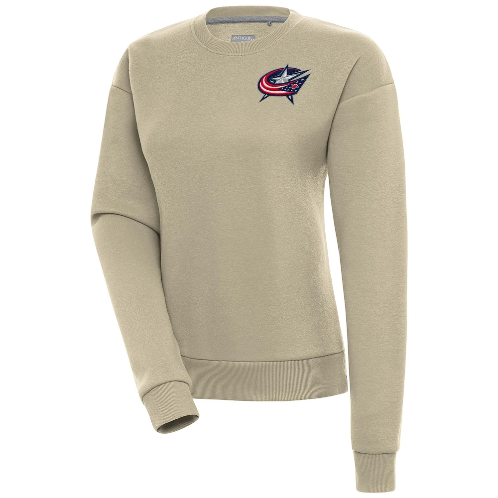 Women's Antigua Khaki Columbus Blue Jackets Victory Pullover Sweatshirt