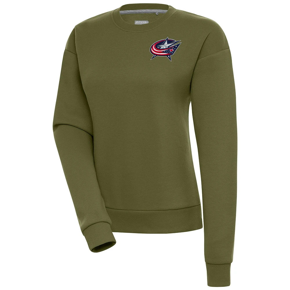 Women's Antigua Olive Columbus Blue Jackets Victory Pullover Sweatshirt