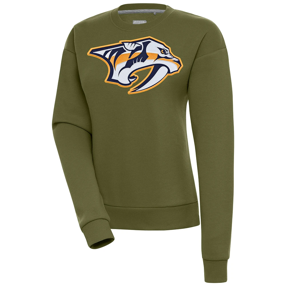 Women's Antigua Olive Nashville Predators Victory Pullover Sweatshirt