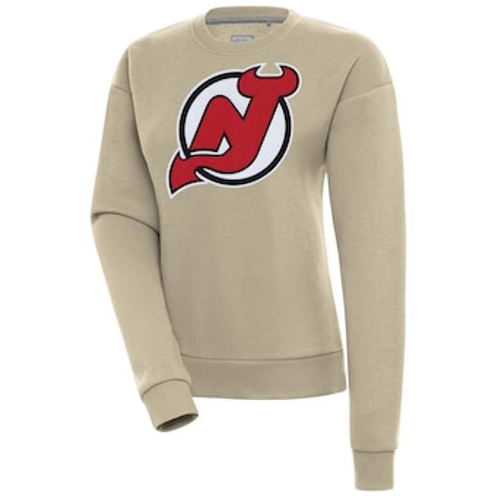 Women's Antigua Khaki New Jersey Devils Victory Pullover Sweatshirt