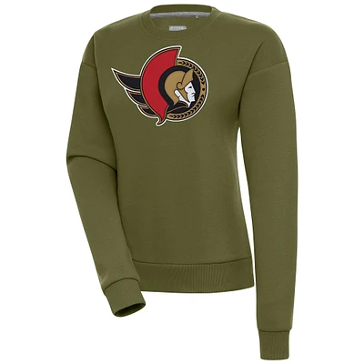 Women's Antigua Olive Ottawa Senators Victory Pullover Sweatshirt