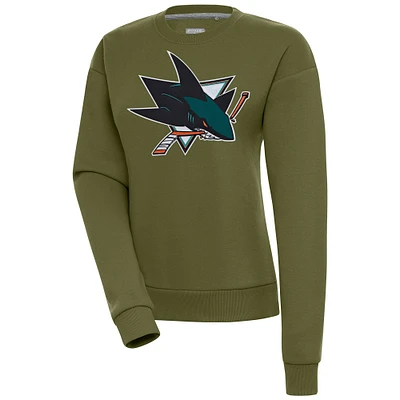Women's Antigua Olive San Jose Sharks Victory Pullover Sweatshirt