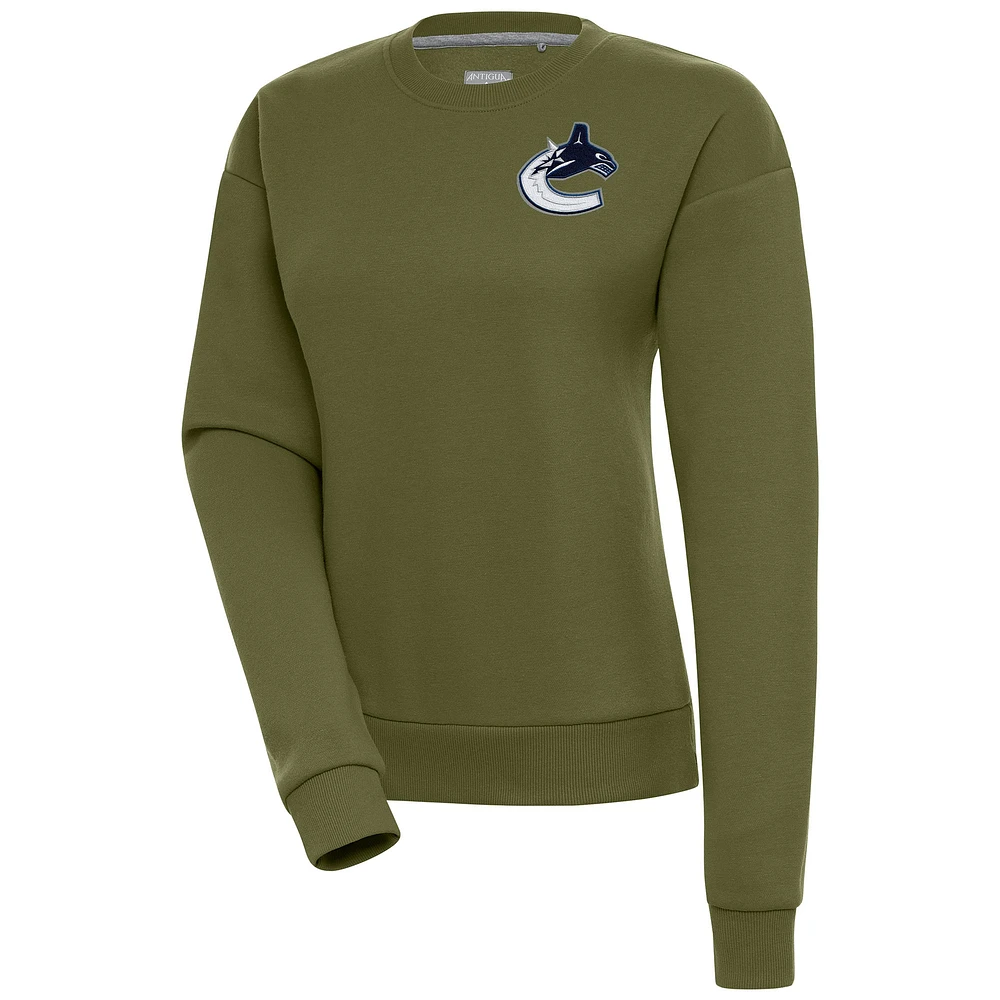 Women's Antigua Olive Vancouver Canucks Victory Pullover Sweatshirt
