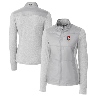 Women's Cutter & Buck Gray Cleveland Guardians DryTec Stealth Hybrid Quilted Full-Zip Windbreaker Jacket