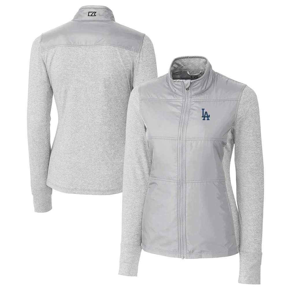 Women's Cutter & Buck Gray Los Angeles Dodgers DryTec Stealth Hybrid Quilted Full-Zip Windbreaker Jacket
