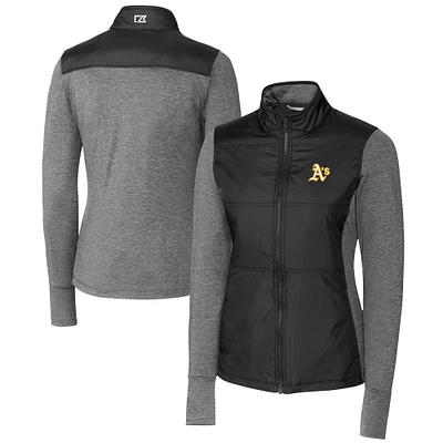 Women's Cutter & Buck Black Athletics DryTec Stealth Hybrid Quilted Full-Zip Windbreaker Jacket