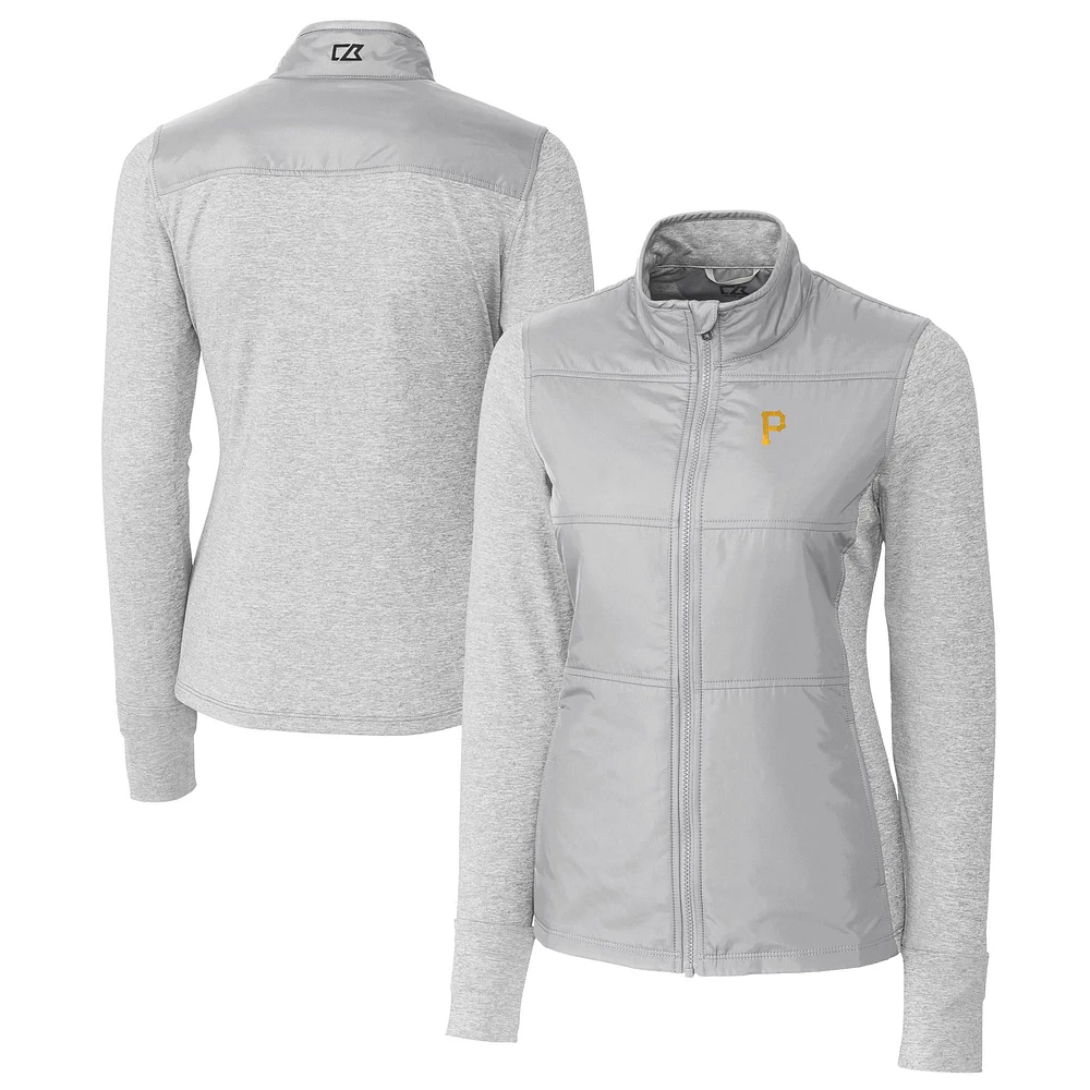 Women's Cutter & Buck Gray Pittsburgh Pirates DryTec Stealth Hybrid Quilted Full-Zip Windbreaker Jacket