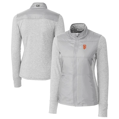 Women's Cutter & Buck Gray San Francisco Giants DryTec Stealth Hybrid Quilted Full-Zip Windbreaker Jacket