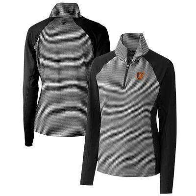 Women's Cutter & Buck Black Baltimore Orioles DryTec Forge Tonal Stripe Half-Zip Top