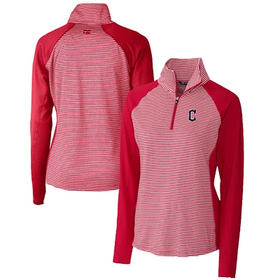 Women's Cutter & Buck Red Cleveland Guardians DryTec Forge Tonal Stripe Half-Zip Top
